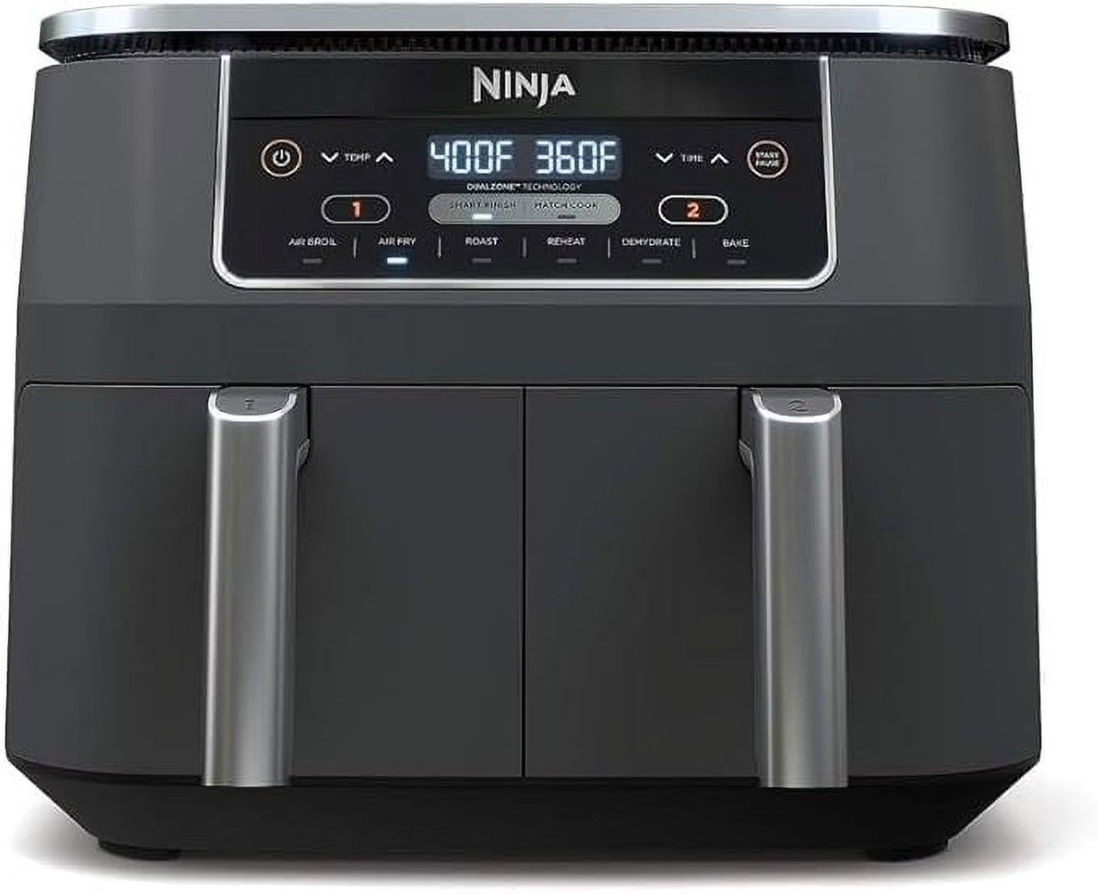 Ninja DZ201 Foodi 8 Quart 6 - in - 1 Dualzone 2 - Basket Air Fryer with 2 Independent Frying Baskets, Match Cook & Smart Finish to Roast, Broil